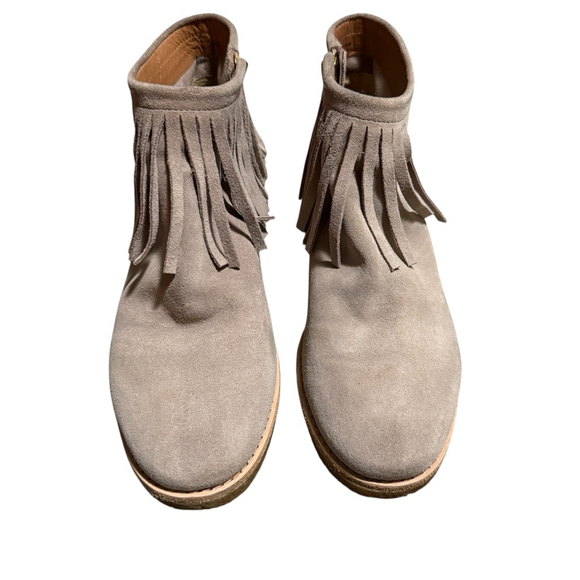 Kate Spade Betsie Booties Gray Taupe Suede Fringe Ankle Boots Size 6.5 Tassels - Picture 1 of 9